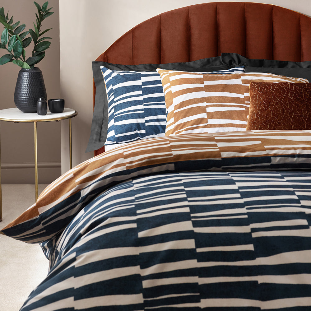 Piper Abstract Cotton Rich Reversible Duvet Cover Set Dusk/Bronze