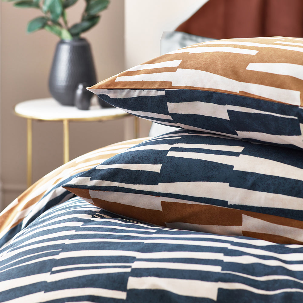 Piper Abstract Cotton Rich Reversible Duvet Cover Set Dusk/Bronze