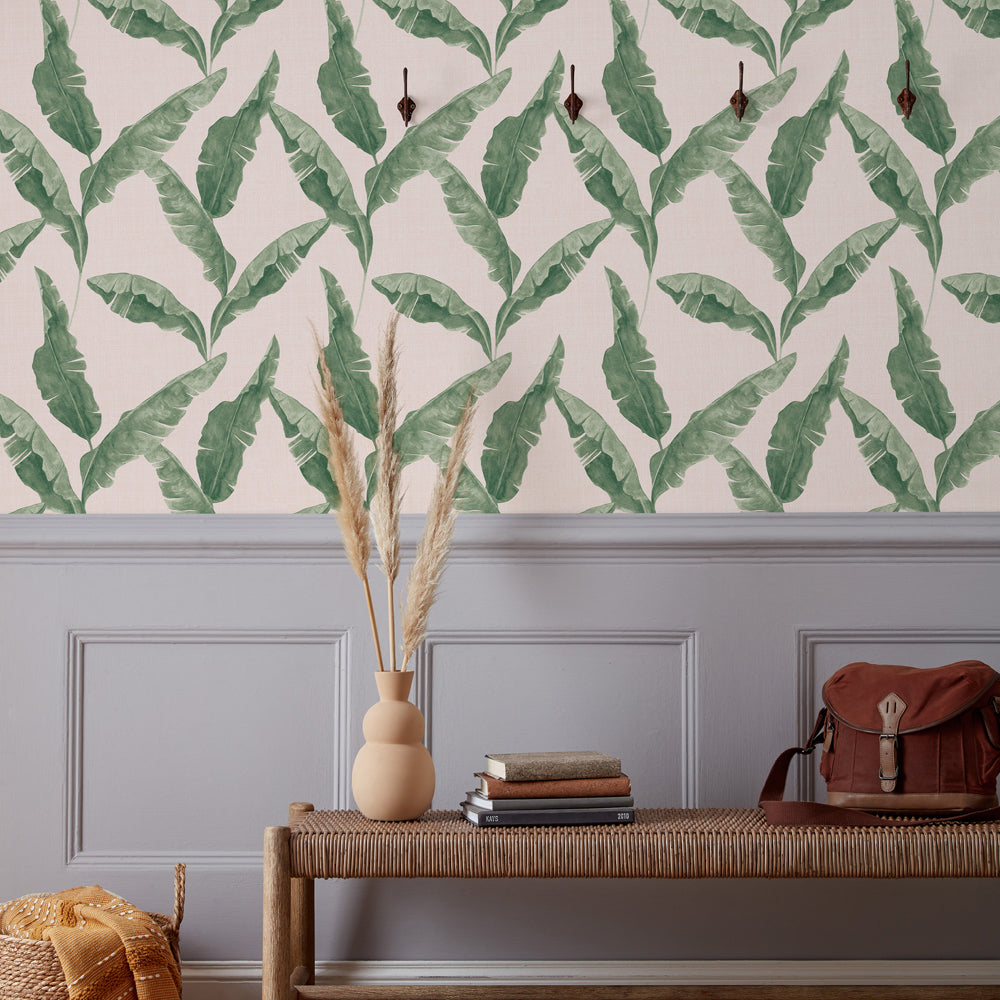 Plantain Wallpaper Sample Teal/Blush