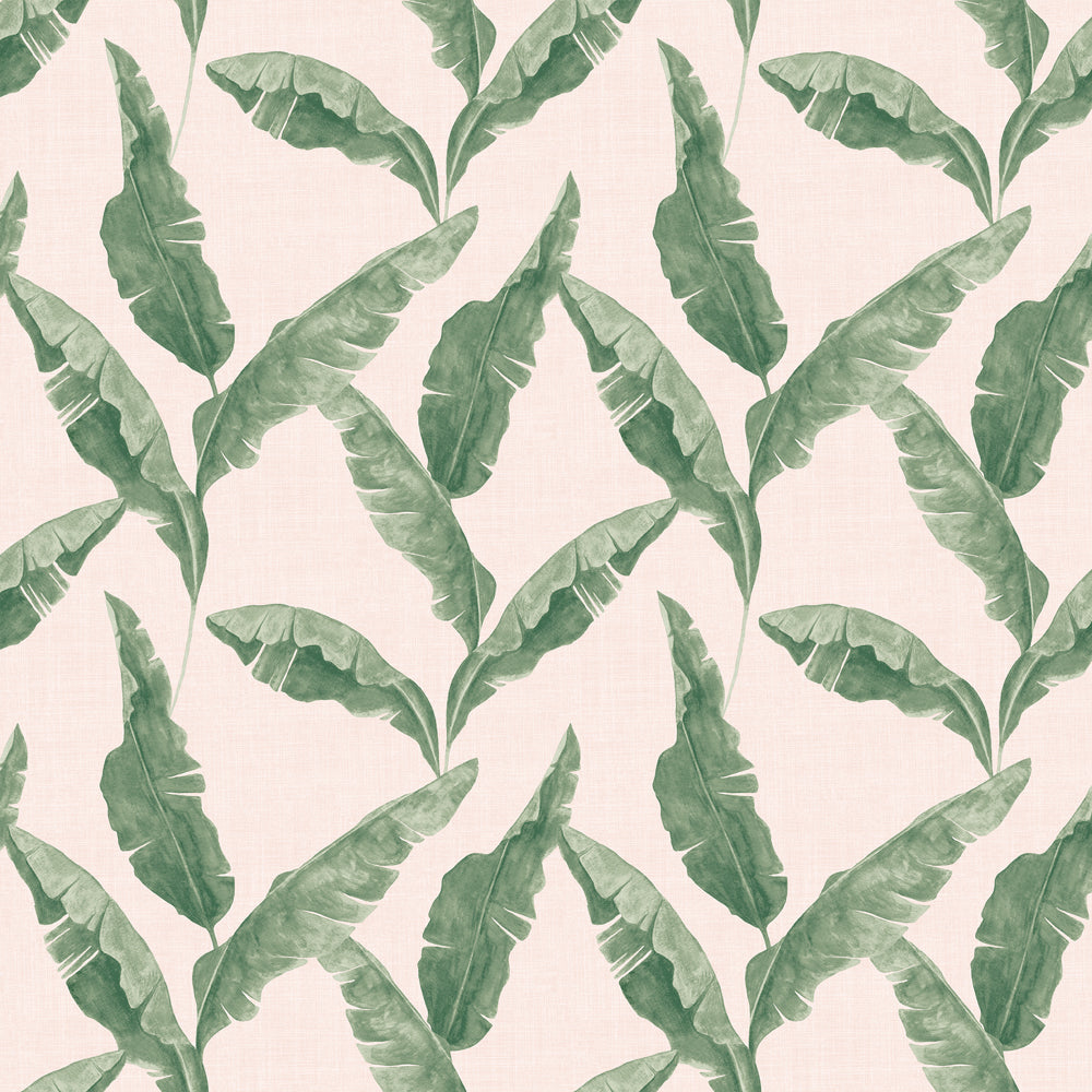 Jungle Blue Wallpaper - Plantain  Wallpaper Teal/Blush furn.