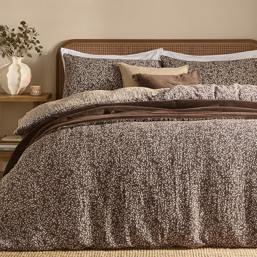Perrie Leaf Muslin 100% Cotton Duvet Cover Set Chocolate