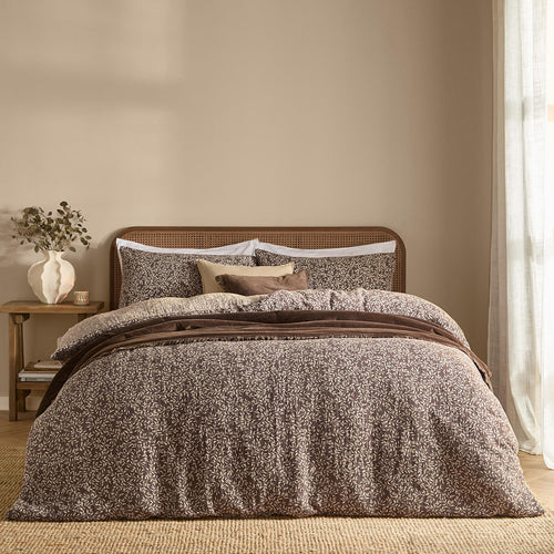 Perrie Leaf Muslin 100% Cotton Duvet Cover Set Chocolate