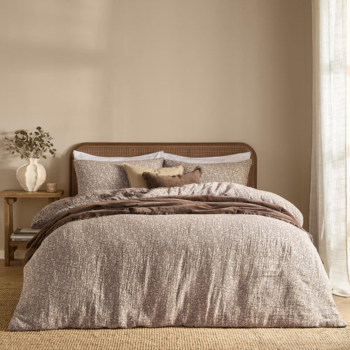 Perrie Leaf Muslin 100% Cotton Duvet Cover Set Chocolate