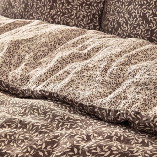 Perrie Leaf Muslin 100% Cotton Duvet Cover Set Chocolate