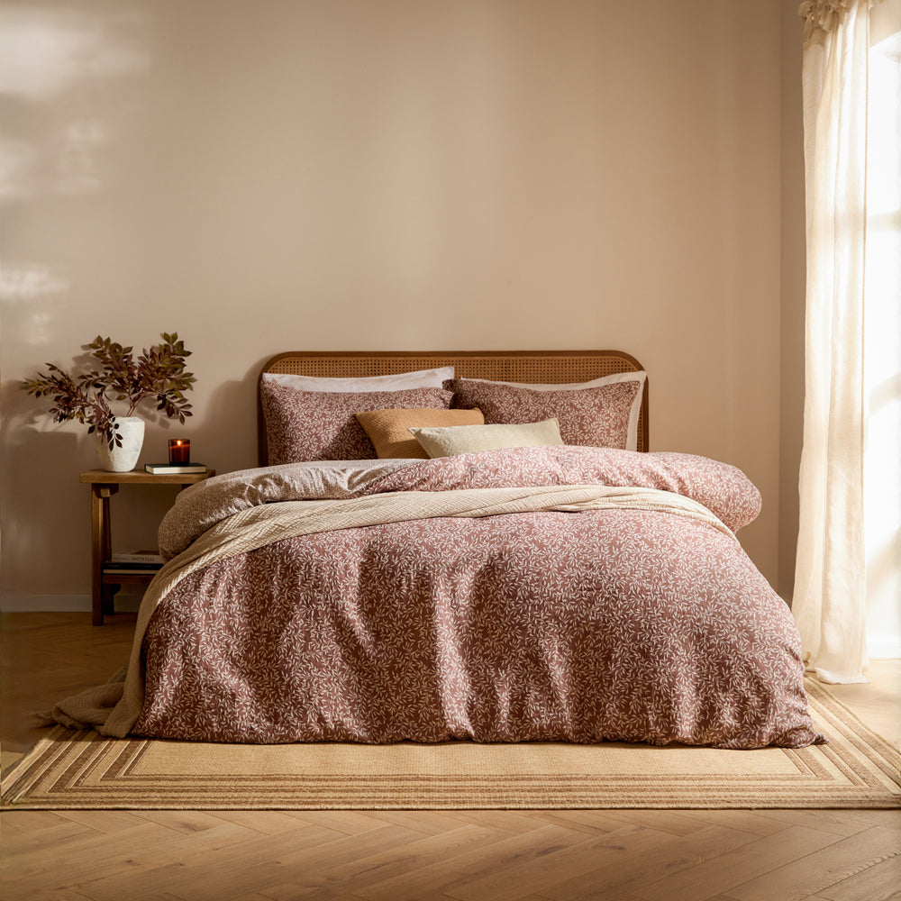Perrie Leaf Muslin 100% Cotton Duvet Cover Set Cinnamon