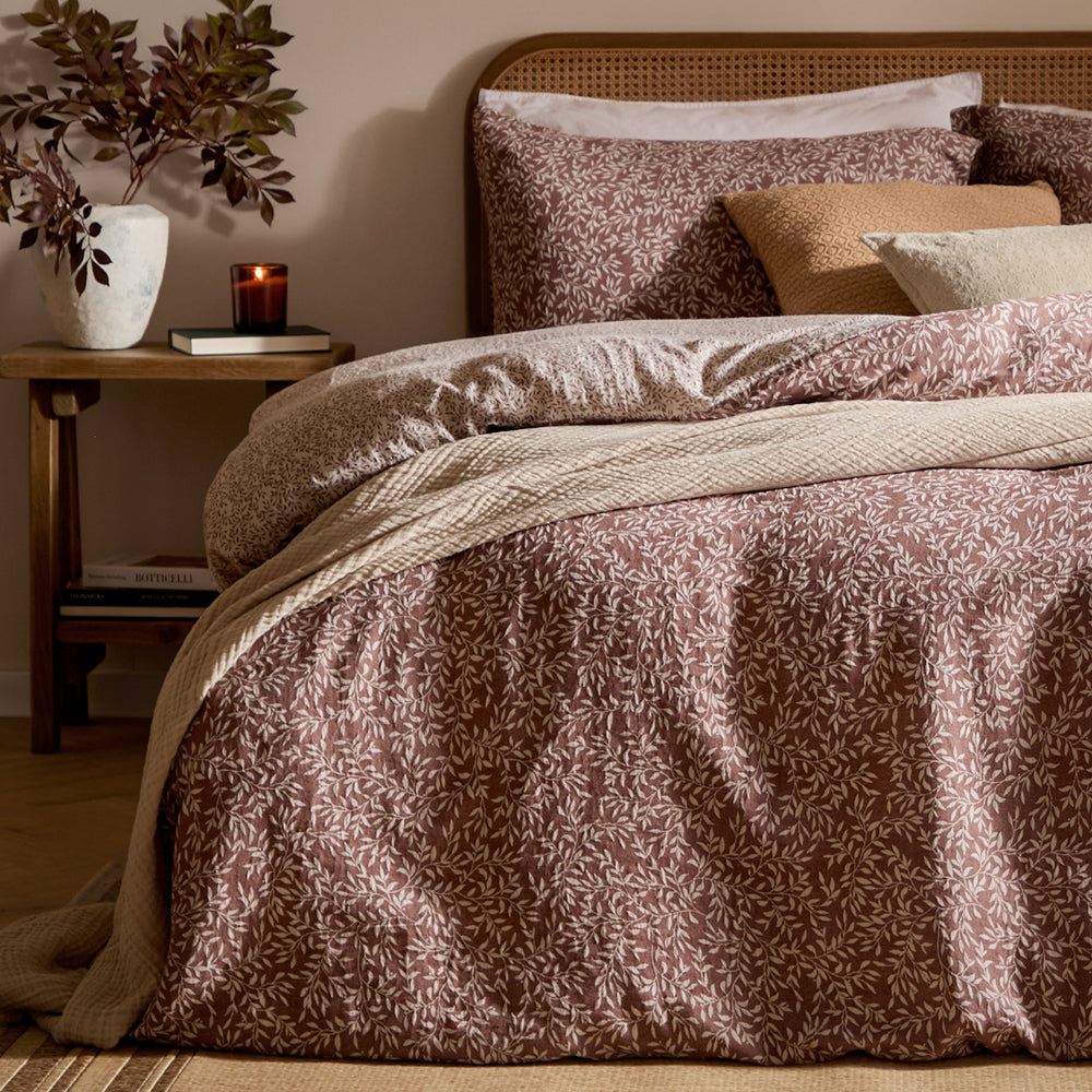 Perrie Leaf Muslin 100% Cotton Duvet Cover Set Cinnamon
