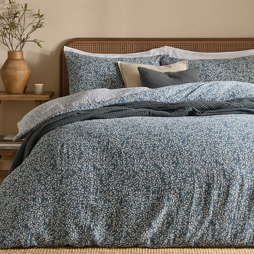 Perrie Leaf Muslin 100% Cotton Duvet Cover Set Denim