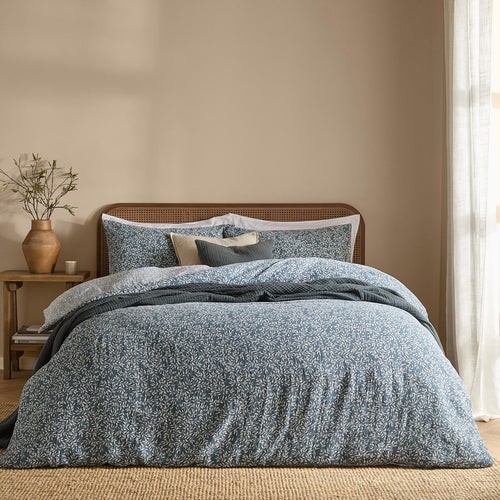 Perrie Leaf Muslin 100% Cotton Duvet Cover Set Denim
