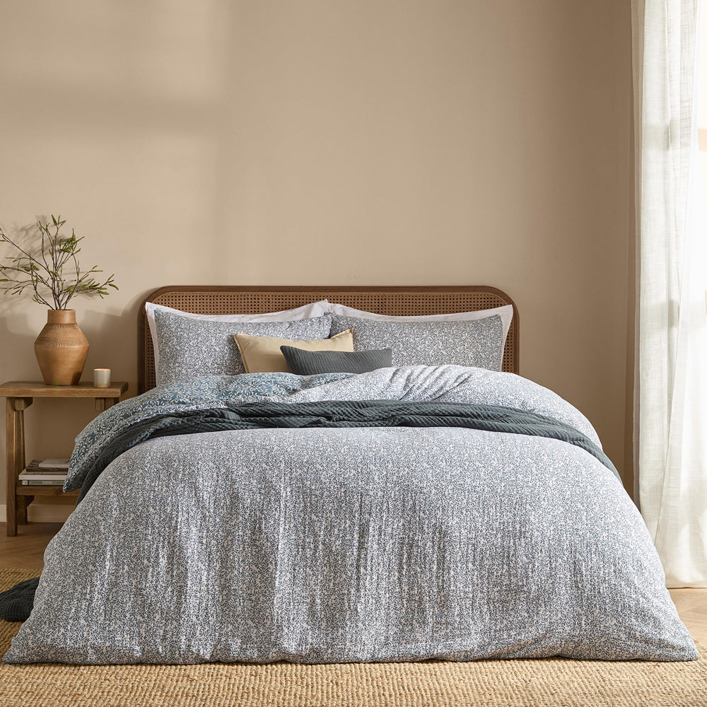 Perrie Leaf Muslin 100% Cotton Duvet Cover Set Denim
