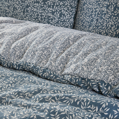 Perrie Leaf Muslin 100% Cotton Duvet Cover Set Denim