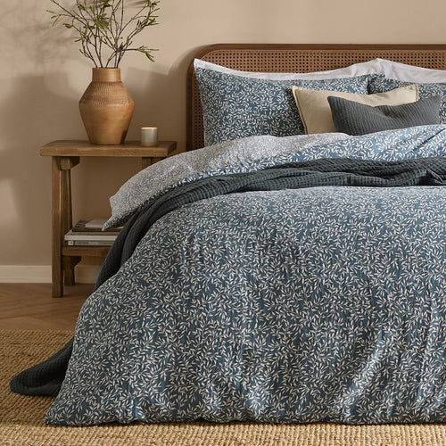 Perrie Leaf Muslin 100% Cotton Duvet Cover Set Denim