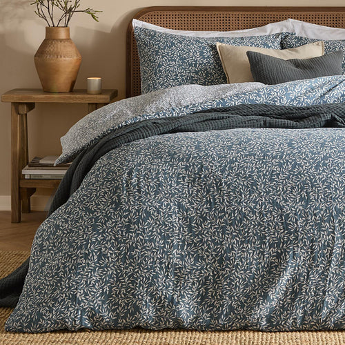 Floral Blue Bedding - Perrie Leaf Muslin 100% Cotton Duvet Cover Set Denim Yard