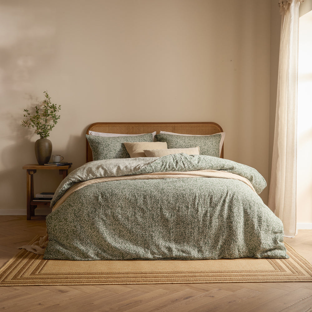 Perrie Leaf Muslin 100% Cotton Duvet Cover Set Forest