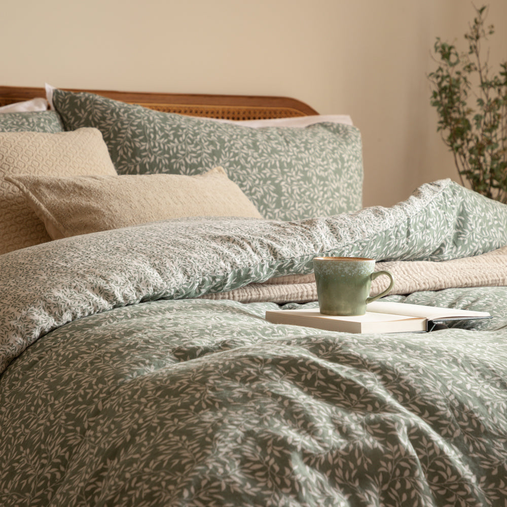 Perrie Leaf Muslin 100% Cotton Duvet Cover Set Forest