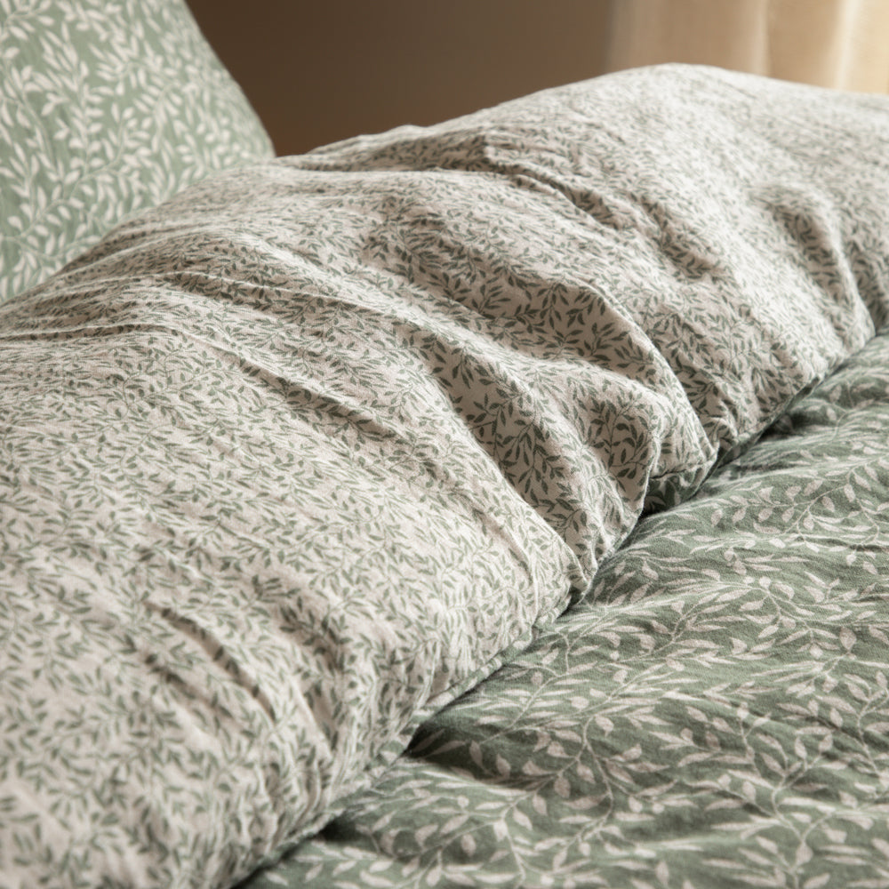 Perrie Leaf Muslin 100% Cotton Duvet Cover Set Forest