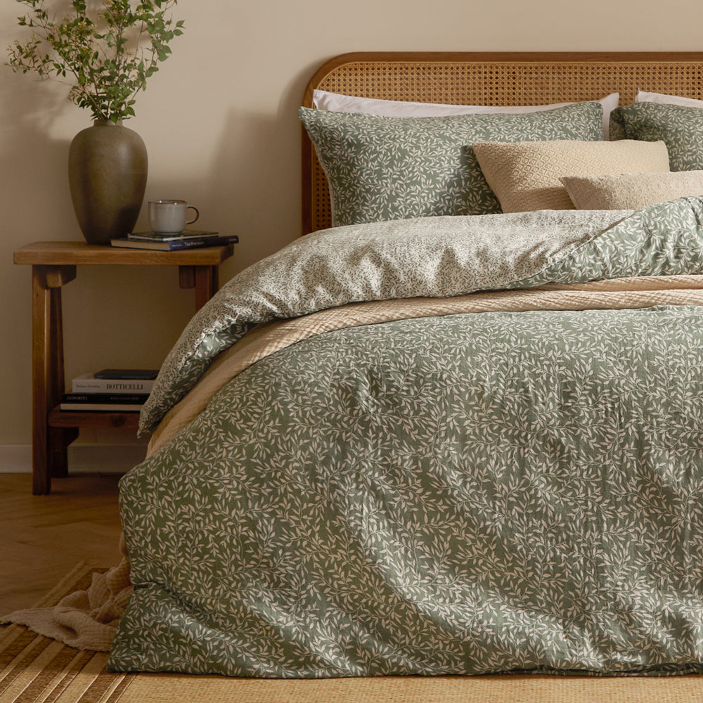 Perrie Leaf Muslin 100% Cotton Duvet Cover Set Forest