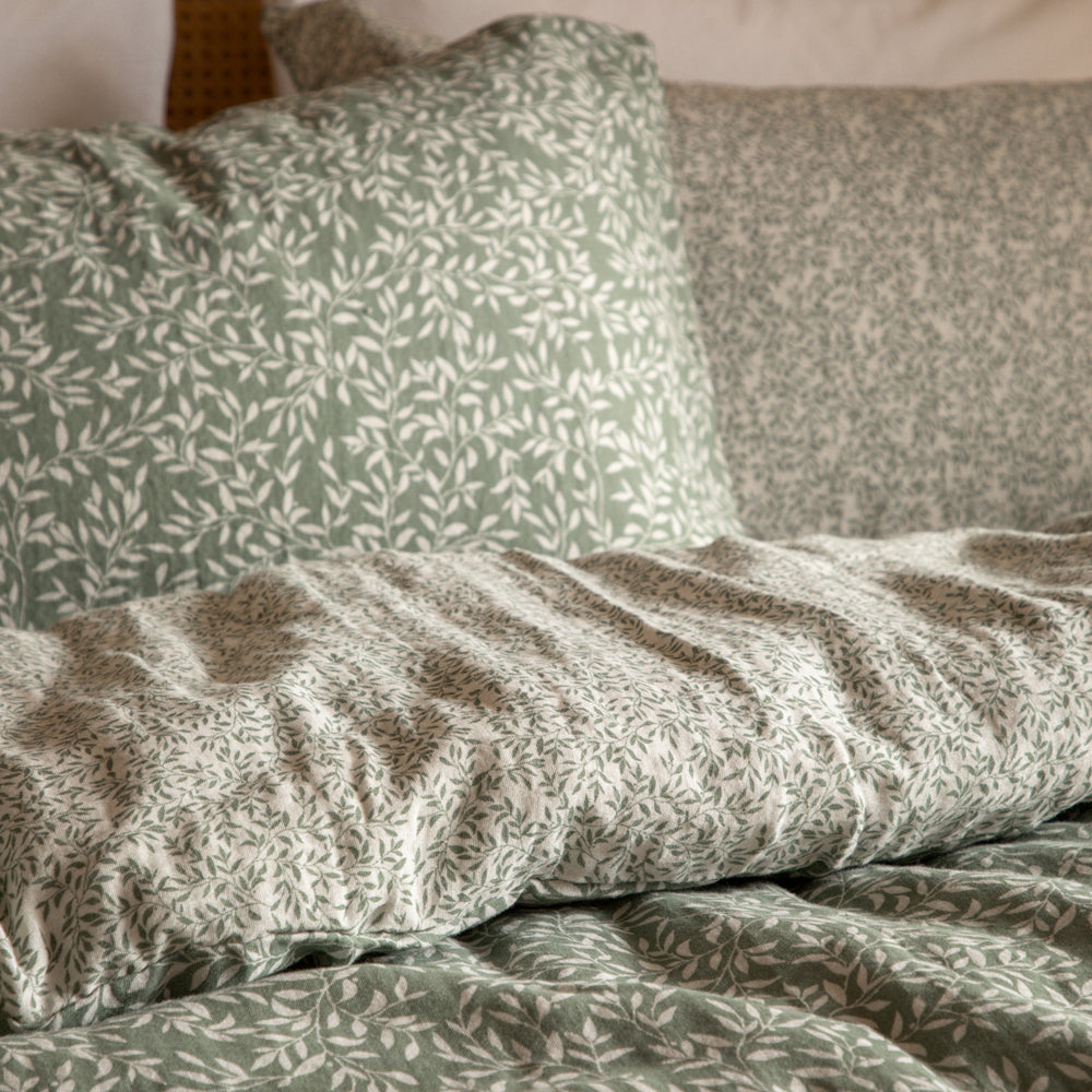 Perrie Leaf Muslin 100% Cotton Duvet Cover Set Forest