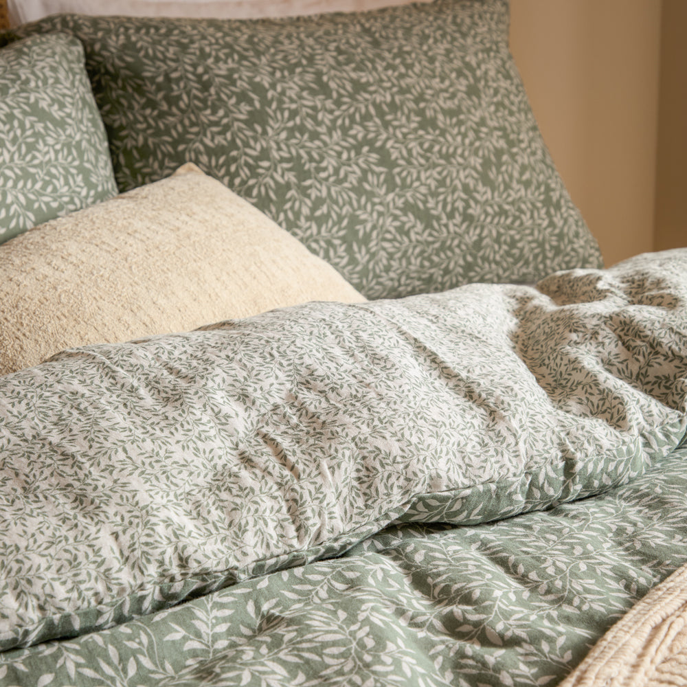 Perrie Leaf Muslin 100% Cotton Duvet Cover Set Forest