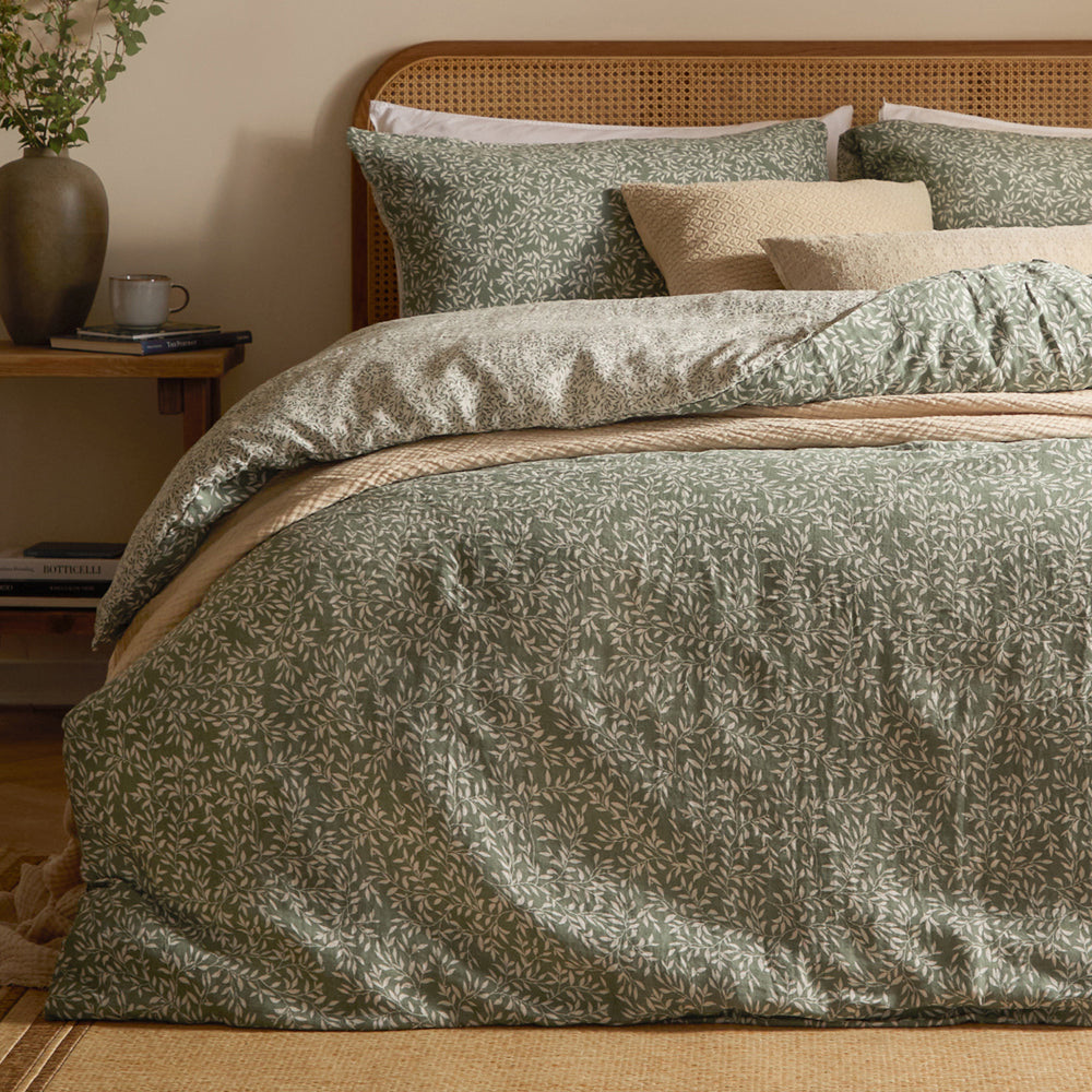 Perrie Leaf Muslin 100% Cotton Duvet Cover Set Forest