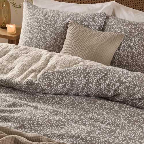Perrie Leaf Muslin 100% Cotton Duvet Cover Set Mole