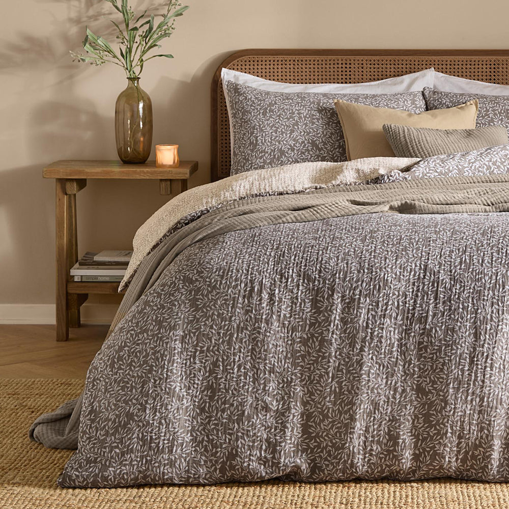 Perrie Leaf Muslin 100% Cotton Duvet Cover Set Mole