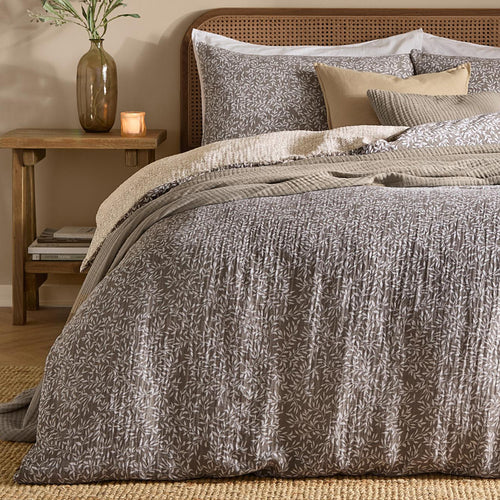 Floral Brown Bedding - Perrie Leaf Muslin 100% Cotton Duvet Cover Set Mole Yard