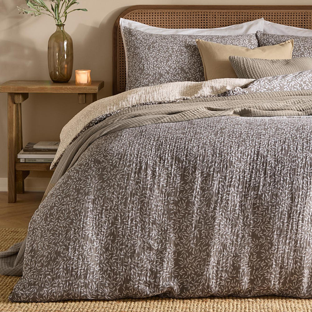 Perrie Leaf Muslin 100% Cotton Duvet Cover Set Mole