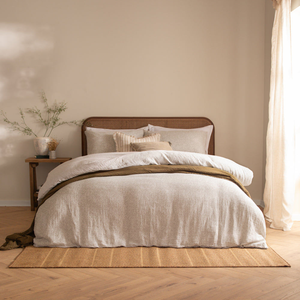 Perrie Leaf Muslin 100% Cotton Duvet Cover Set Natural
