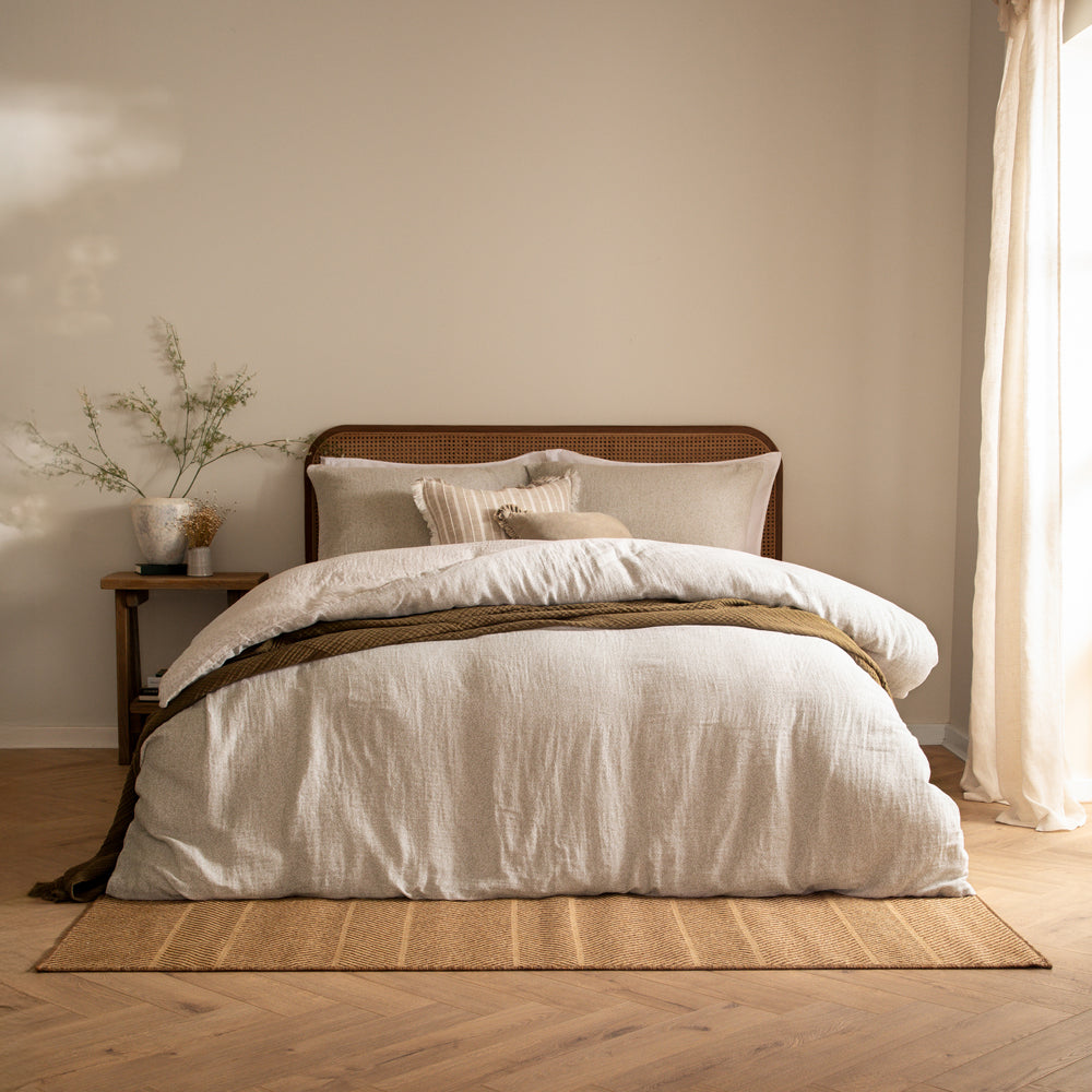 Perrie Leaf Muslin 100% Cotton Duvet Cover Set Natural