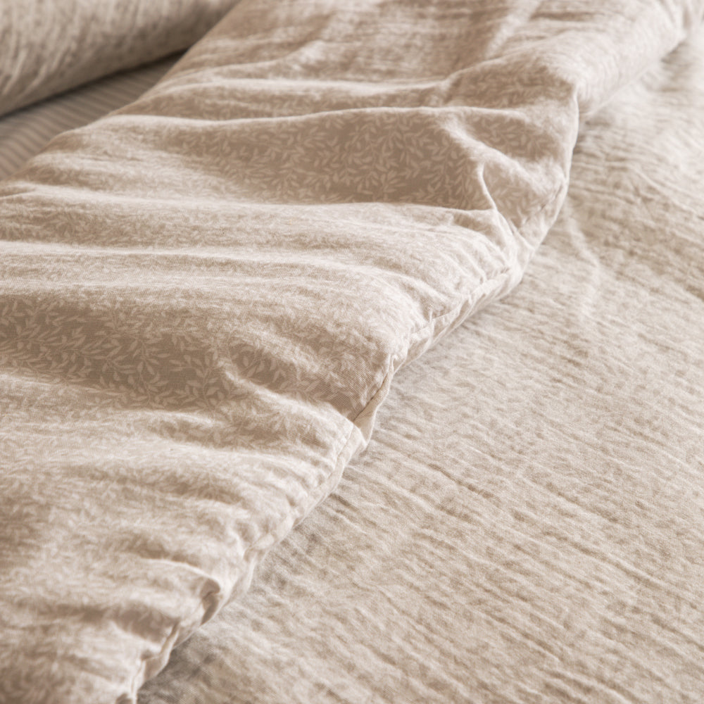 Perrie Leaf Muslin 100% Cotton Duvet Cover Set Natural