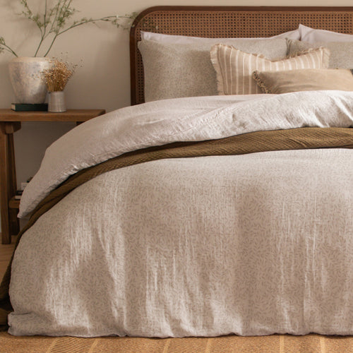 Perrie Leaf Muslin 100% Cotton Duvet Cover Set Natural