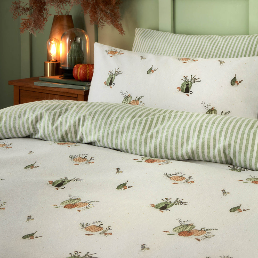 Pumpkin Spice Brushed Cotton Reversible Duvet Cover Set White