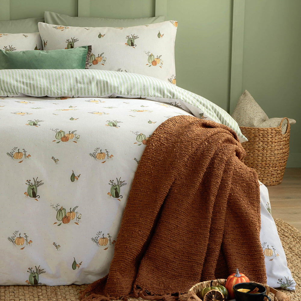 Pumpkin Spice Brushed Cotton Reversible Duvet Cover Set White