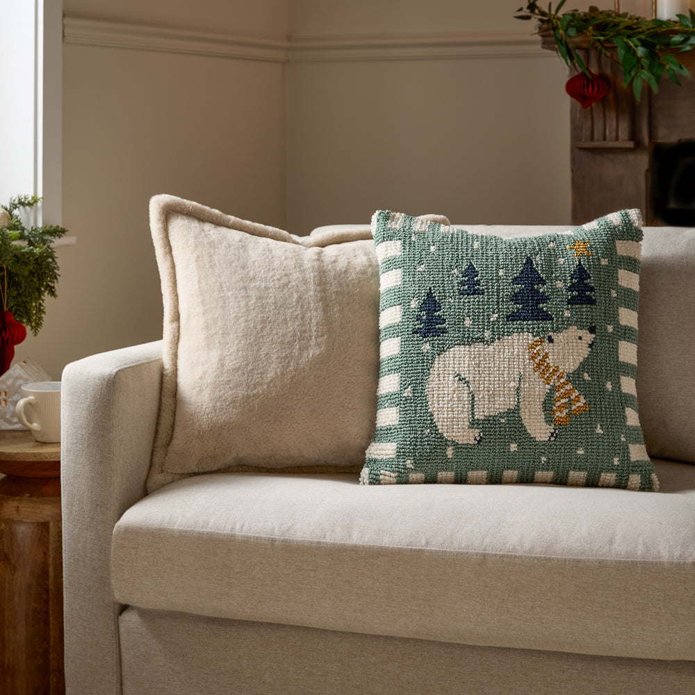 Polar Bear Tufted Cushion Frosty Blue
