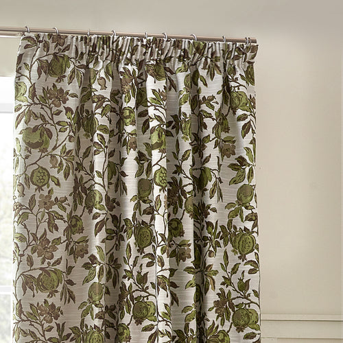 Floral Green Curtains - Pomegranate  Pencil Pleat Curtains Green Wylder