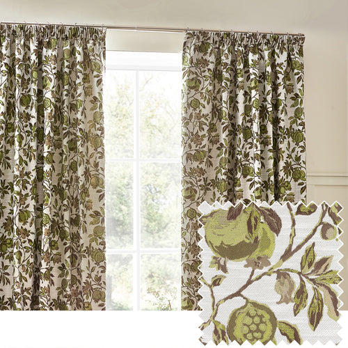 Floral Green Curtains - Pomegranate  Pencil Pleat Curtains Green Wylder