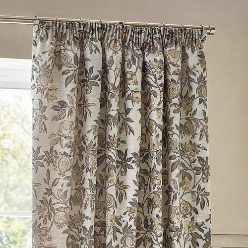Floral Beige Curtains - Pomegranate  Pencil Pleat Curtains Natural Wylder