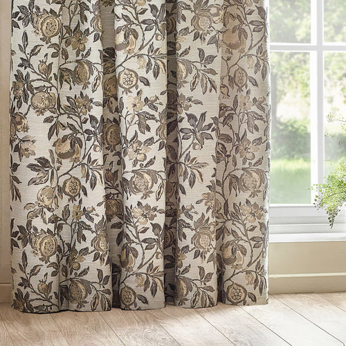 Floral Beige Curtains - Pomegranate  Pencil Pleat Curtains Natural Wylder