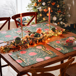 Paoletti Pomegranate Set of 4 Christmas Festive Placemats in Green