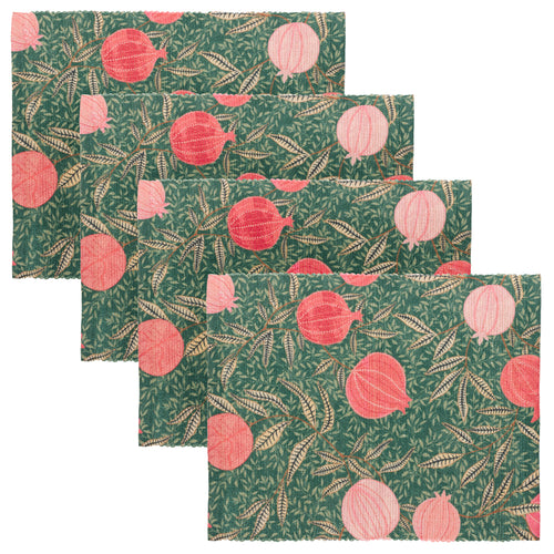 Floral Green Accessories - Pomegranate Set of 4 Christmas Festive Placemats Green Paoletti