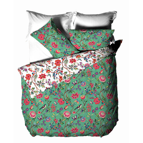 Floral Green Bedding - Pomelo  Tropical Floral Duvet Cover Set Verdi furn.