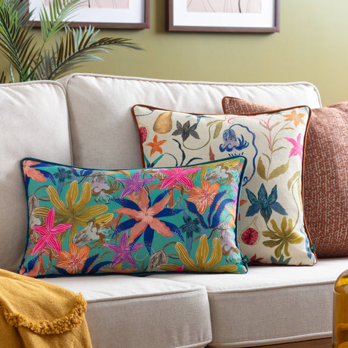 Floral Multi Cushions - Pomona Floral Piped Cushion Cover Multicolour Wylder