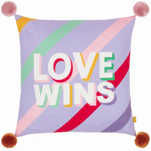 Striped Purple Cushions - Pom Poms Love Wins Cushion Cover Lilac furn.