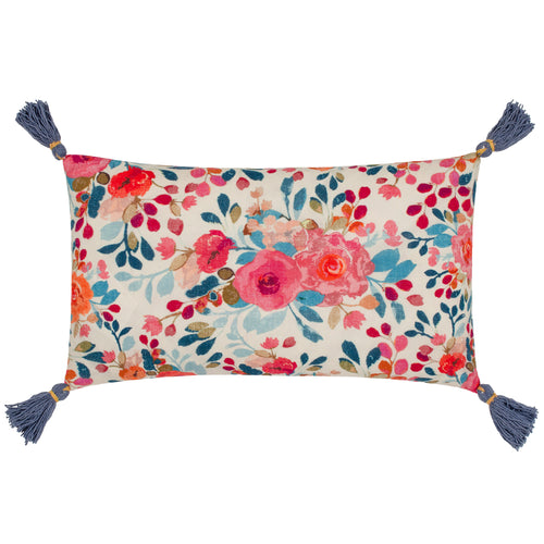Floral Blue Cushions - Posies Floral Tasselled Cushion Cover Blue/Pink Wylder