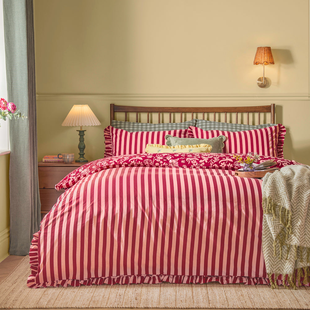 Posie Reversible Frilled Duvet Cover Set Berry