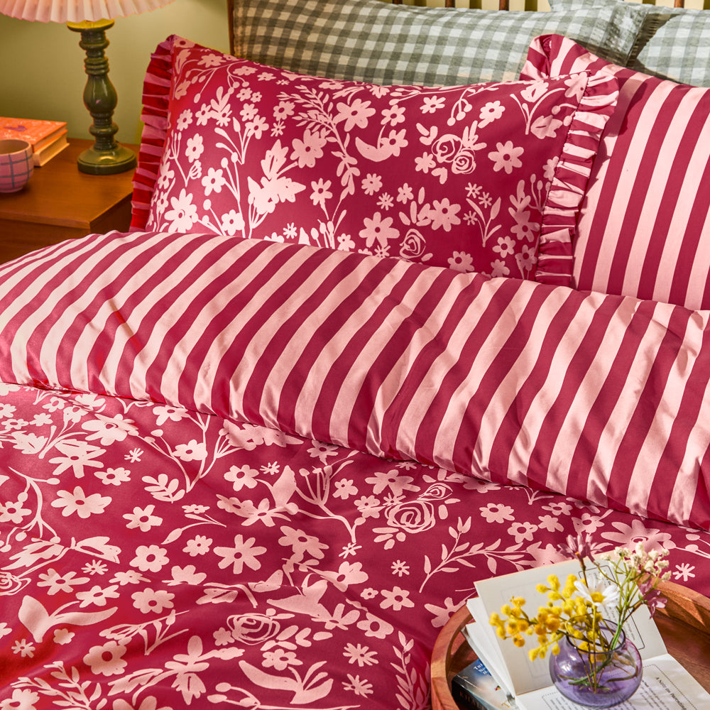 Posie Reversible Frilled Duvet Cover Set Berry