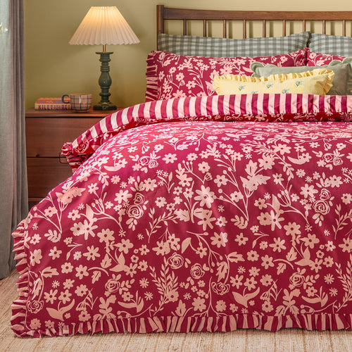 Posie Reversible Frilled Duvet Cover Set Berry