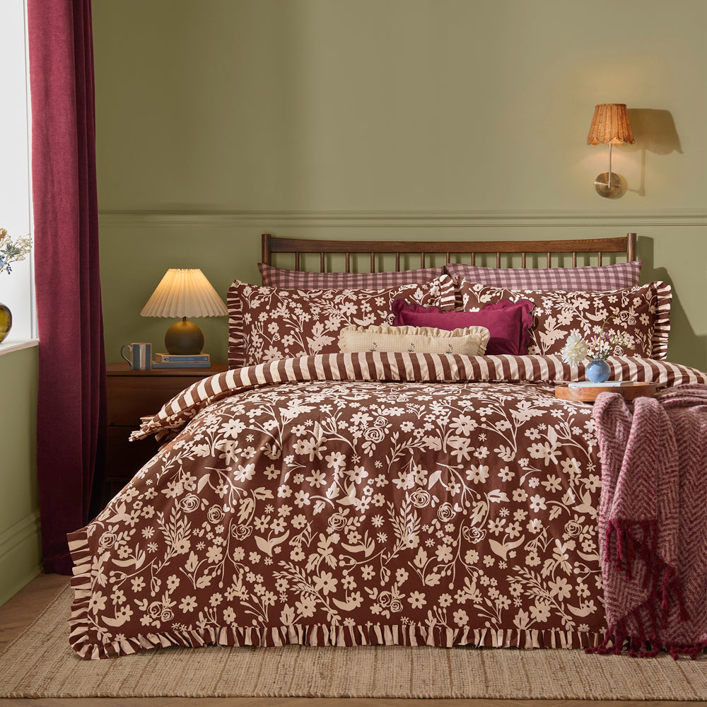 Posie Reversible Frilled Duvet Cover Set Chocolate