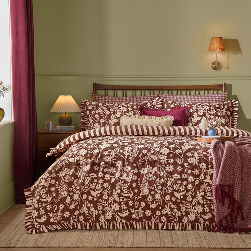 Posie Reversible Frilled Duvet Cover Set Chocolate