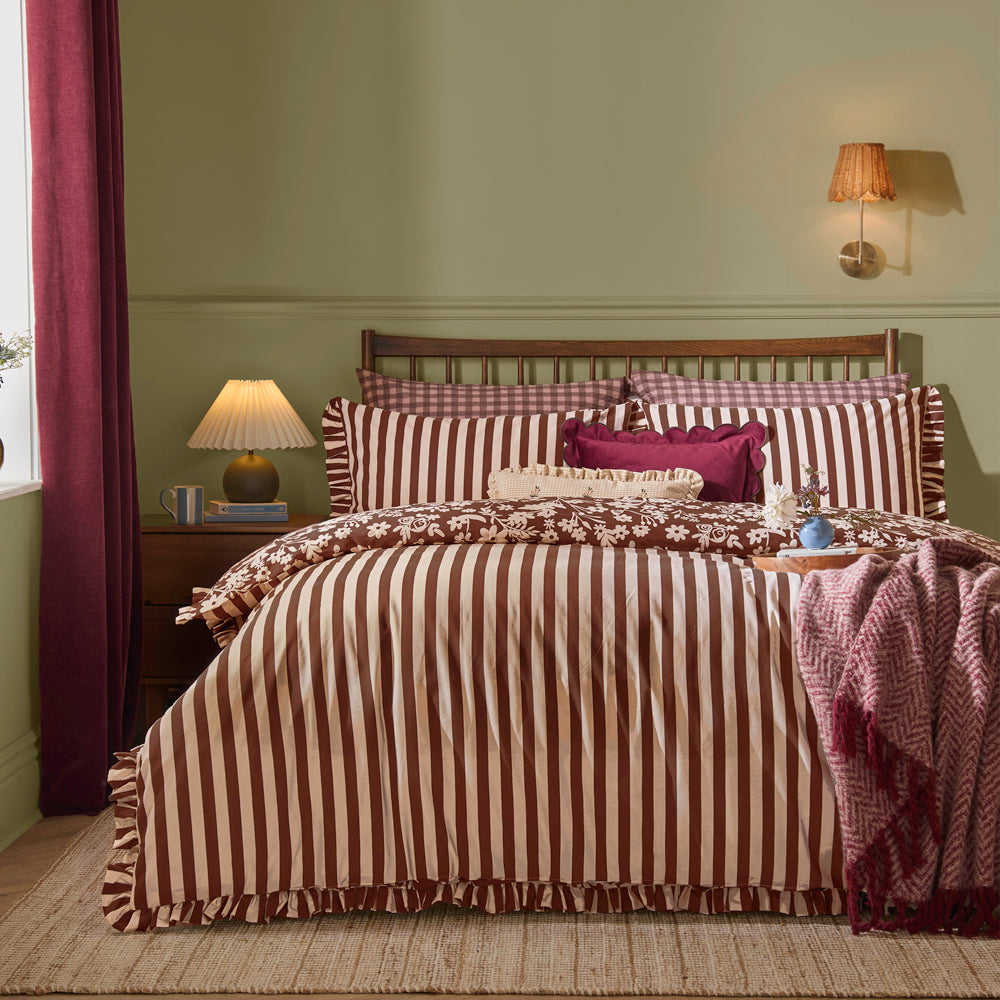 Posie Reversible Frilled Duvet Cover Set Chocolate